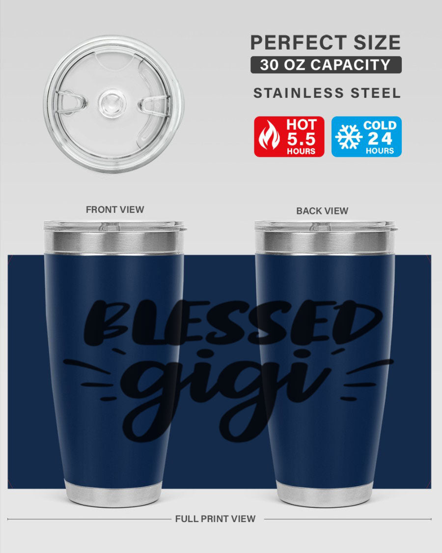 Blessed Gigi 64# Tumbler featuring a stylish design, double wall vacuum stainless steel, and a press-in drink-thru lid.