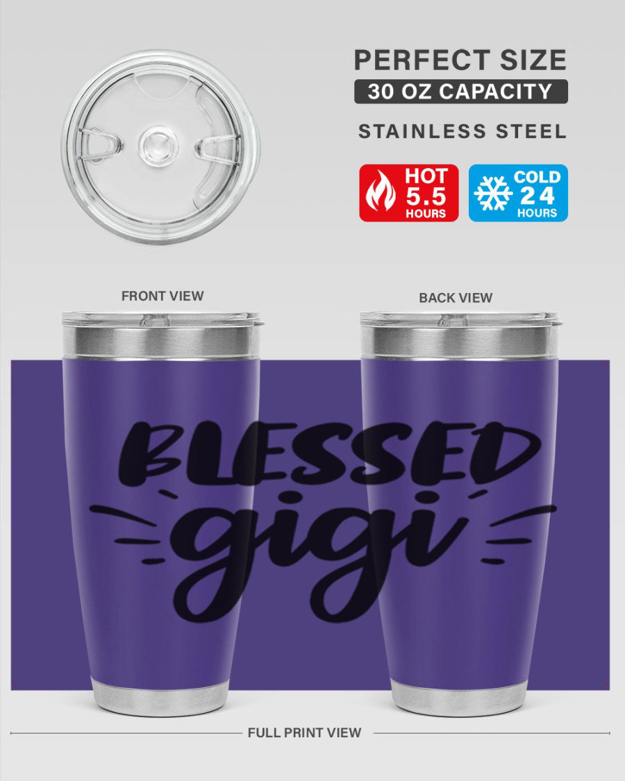 Blessed Gigi 64# Tumbler featuring a stylish design, double wall vacuum stainless steel, and a press-in drink-thru lid.