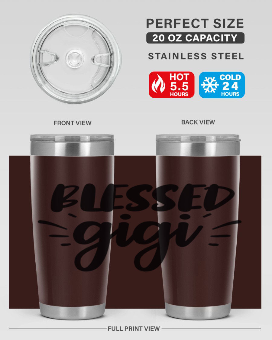 Blessed Gigi 64# Tumbler featuring a stylish design, double wall vacuum stainless steel, and a press-in drink-thru lid.