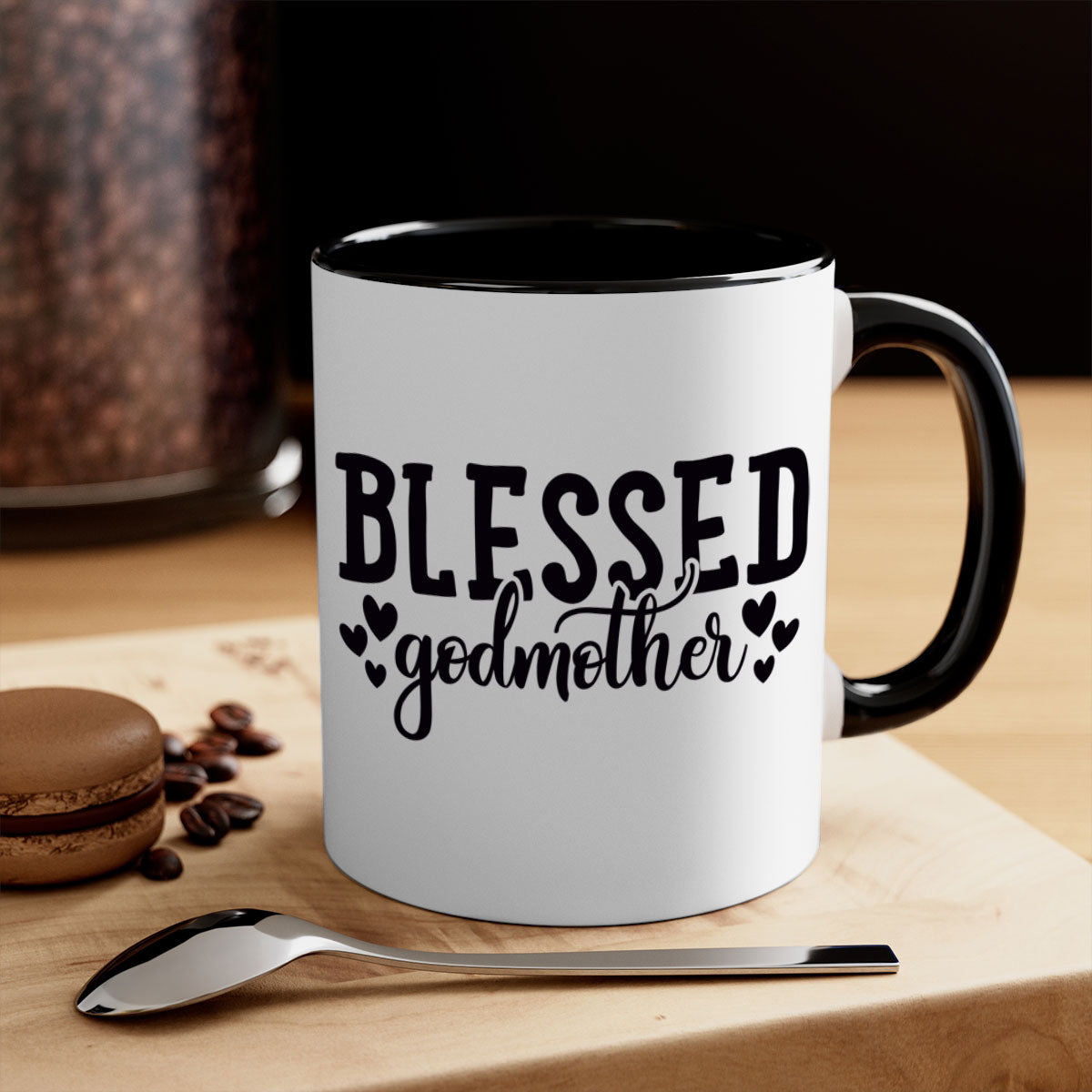 A stylish two-tone Blessed Godmother Mug with a glossy finish, featuring a colored handle and interior, available in multiple colors.