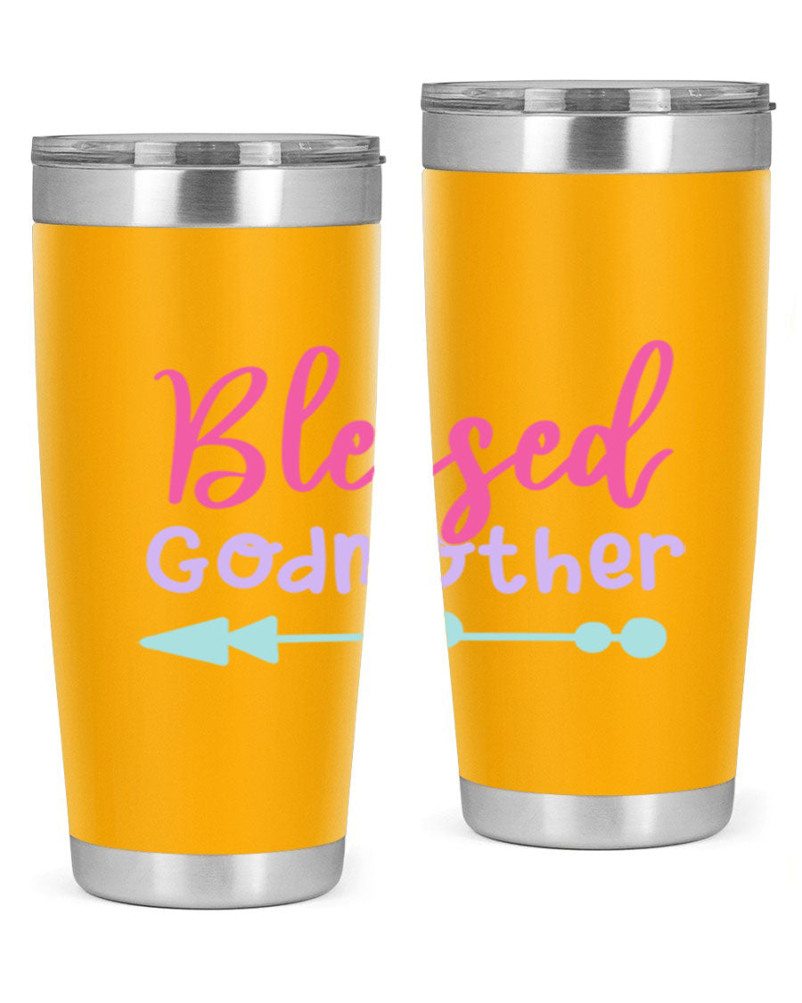 Blessed Godmother tumbler featuring double wall vacuum stainless steel design, perfect for keeping beverages hot or cold.