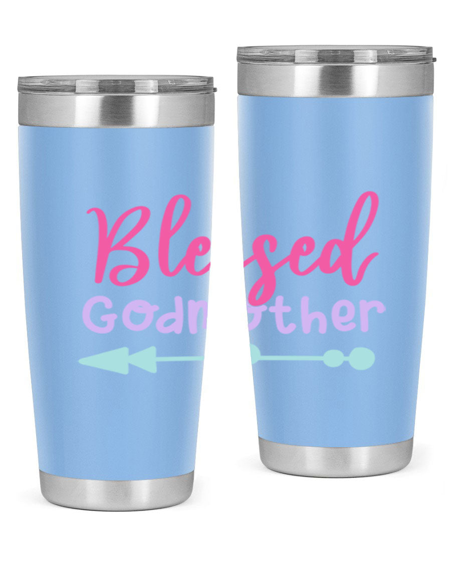 Blessed Godmother tumbler featuring double wall vacuum stainless steel design, perfect for keeping beverages hot or cold.