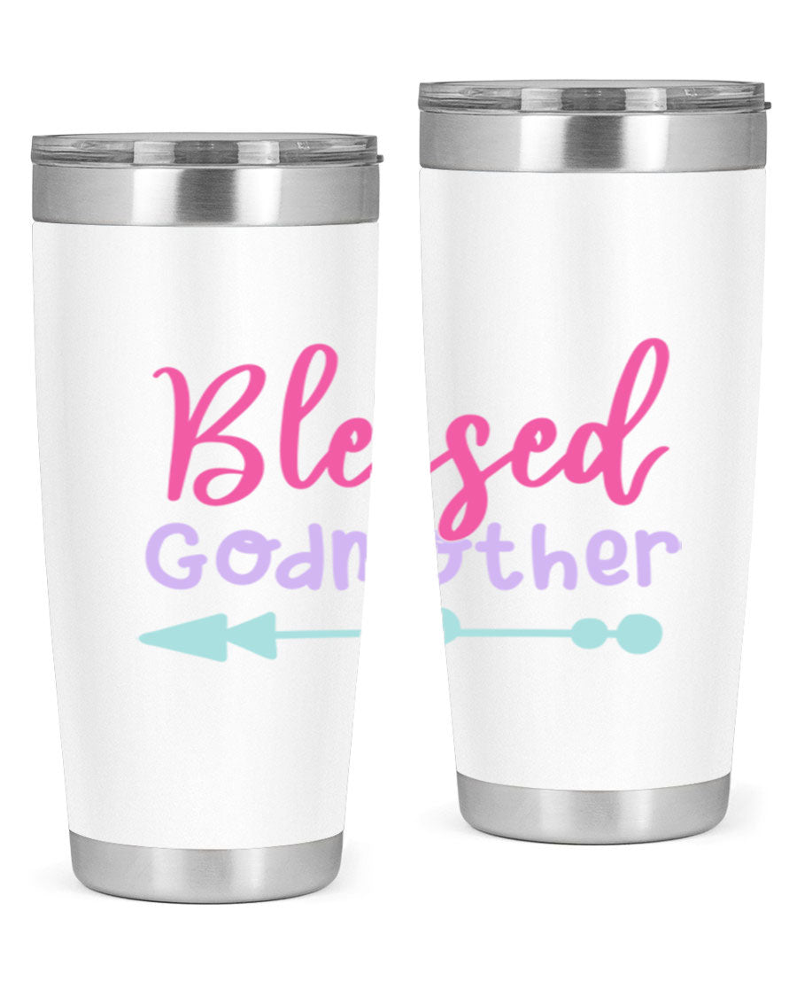 Blessed Godmother tumbler featuring double wall vacuum stainless steel design, perfect for keeping beverages hot or cold.