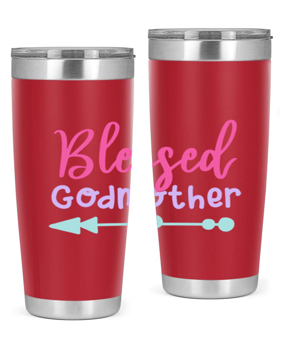 Blessed Godmother tumbler featuring double wall vacuum stainless steel design, perfect for keeping beverages hot or cold.