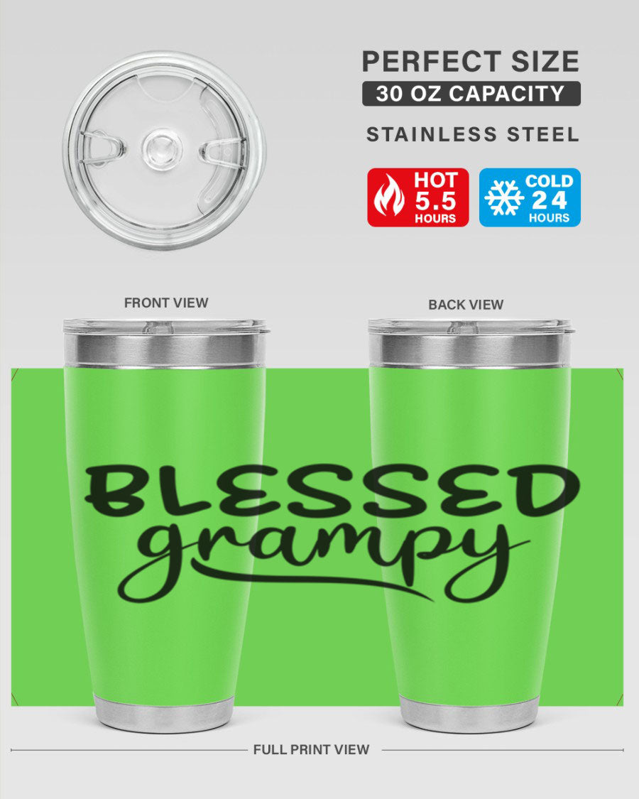 Blessed Grampy 77# Tumbler in stainless steel with a drink-thru lid, showcasing its double wall vacuum design.