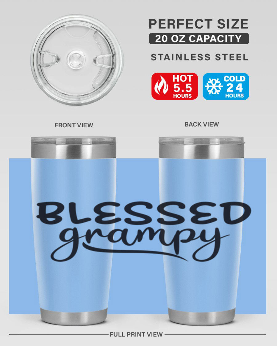 Blessed Grampy 77# Tumbler in stainless steel with a drink-thru lid, showcasing its double wall vacuum design.