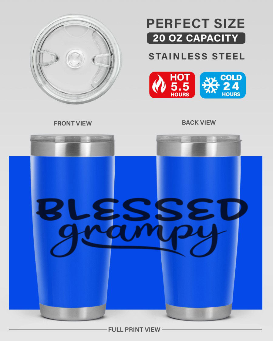 Blessed Grampy 77# Tumbler in stainless steel with a drink-thru lid, showcasing its double wall vacuum design.
