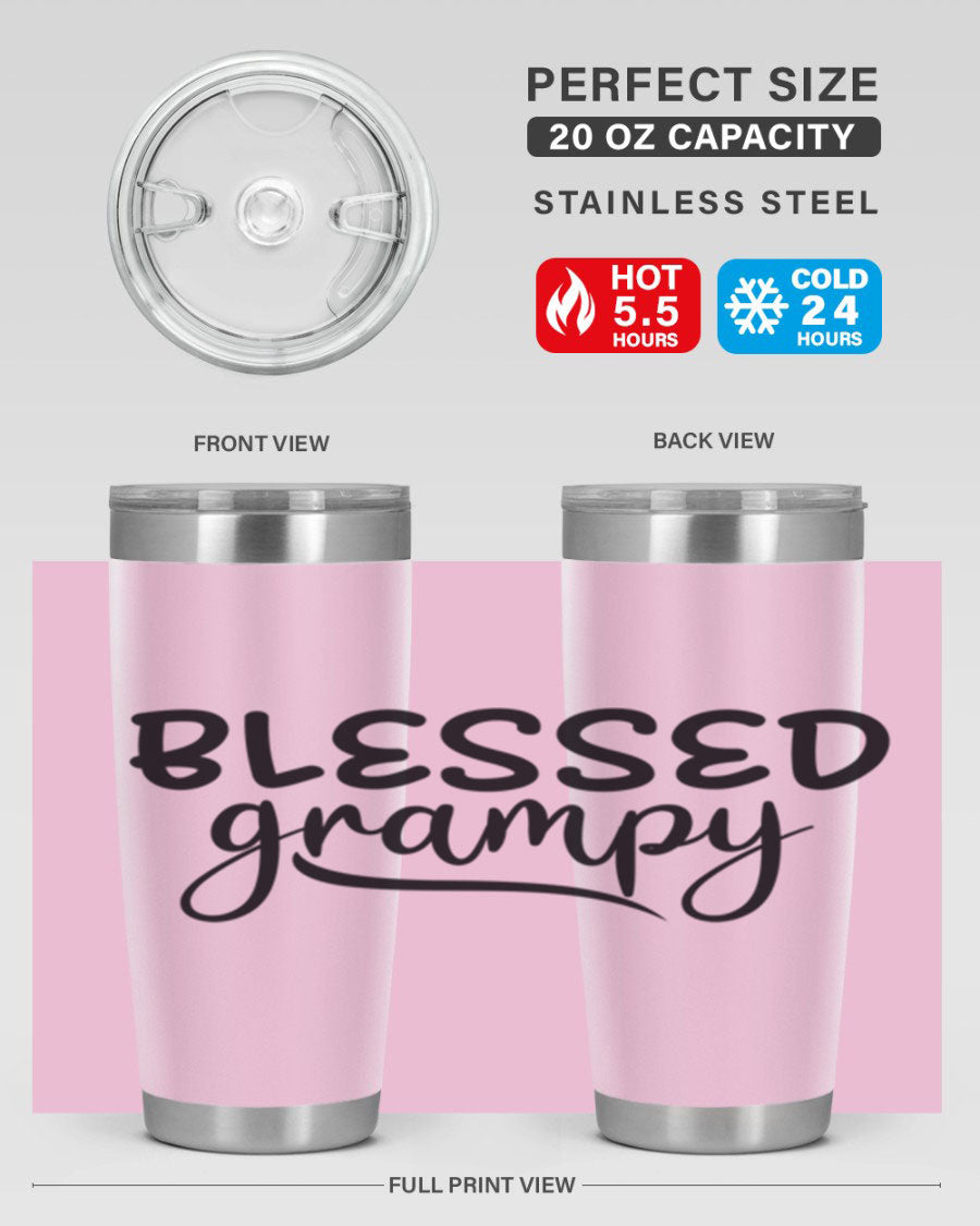 Blessed Grampy 77# Tumbler in stainless steel with a drink-thru lid, showcasing its double wall vacuum design.