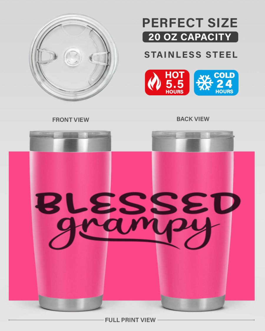 Blessed Grampy 77# Tumbler in stainless steel with a drink-thru lid, showcasing its double wall vacuum design.