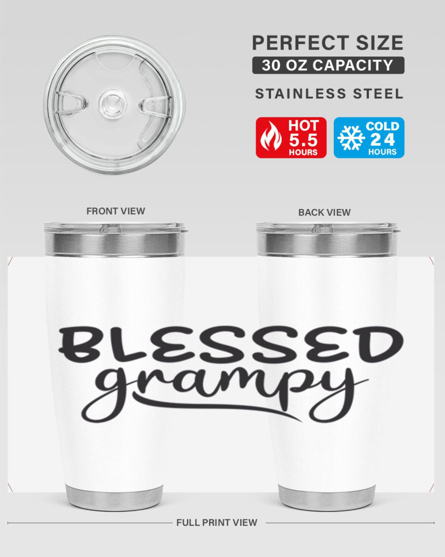 Blessed Grampy 77# Tumbler in stainless steel with a drink-thru lid, showcasing its double wall vacuum design.