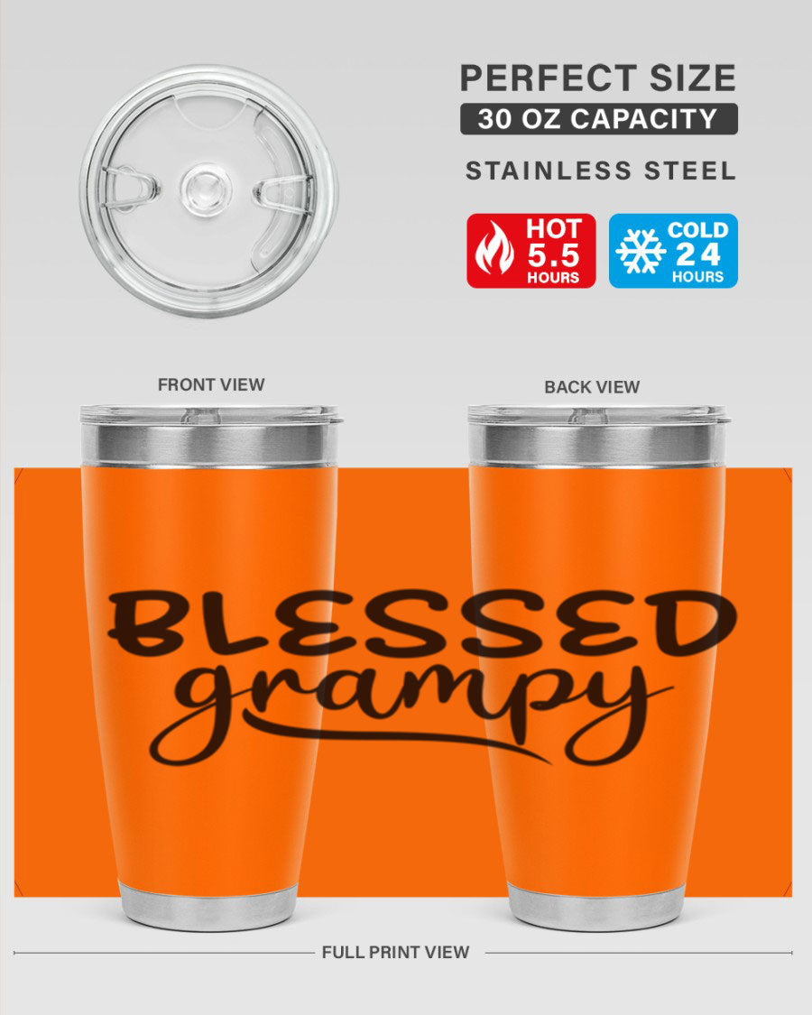 Blessed Grampy 77# Tumbler in stainless steel with a drink-thru lid, showcasing its double wall vacuum design.