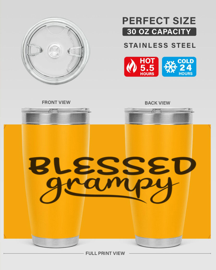 Blessed Grampy 77# Tumbler in stainless steel with a drink-thru lid, showcasing its double wall vacuum design.