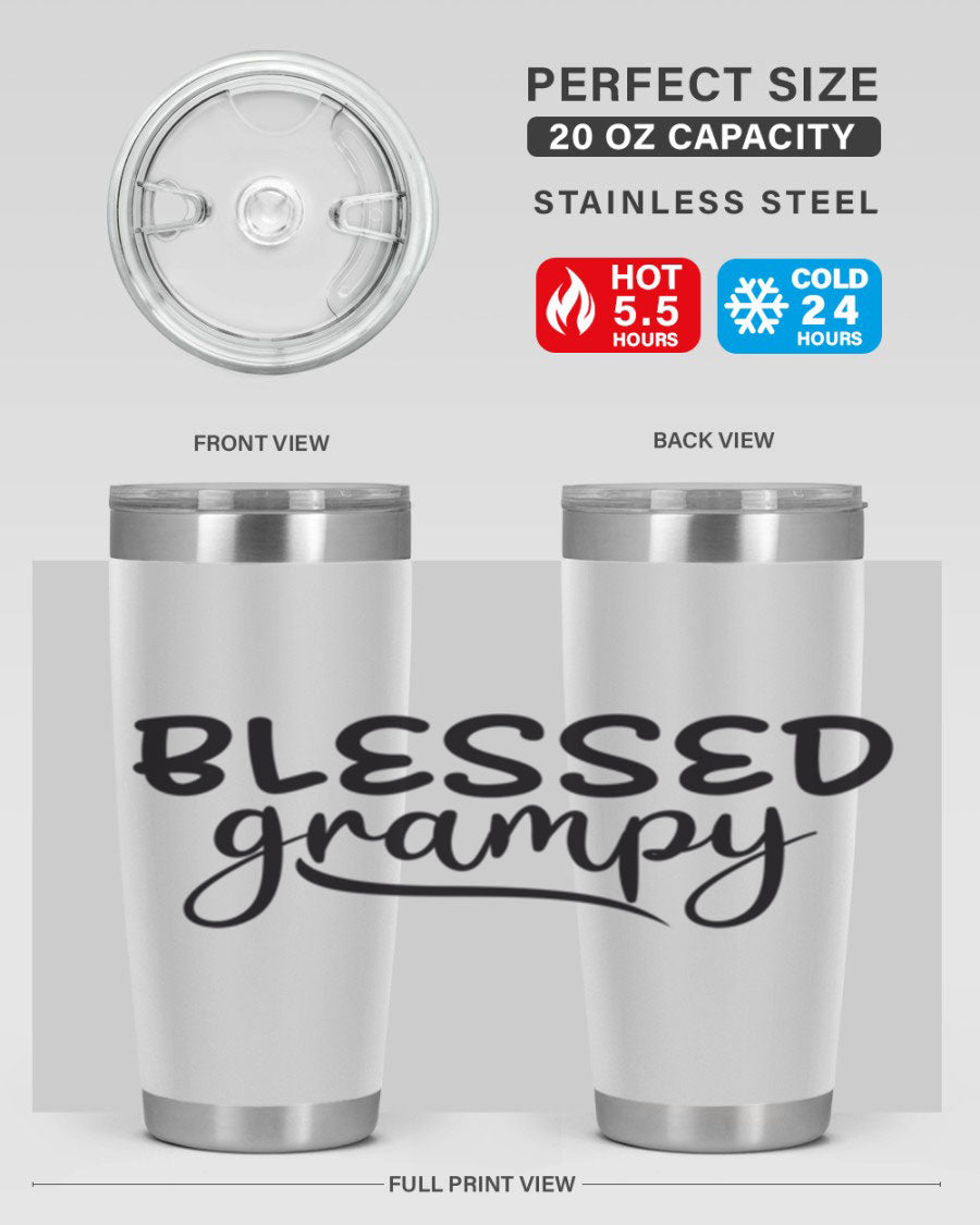 Blessed Grampy 77# Tumbler in stainless steel with a drink-thru lid, showcasing its double wall vacuum design.
