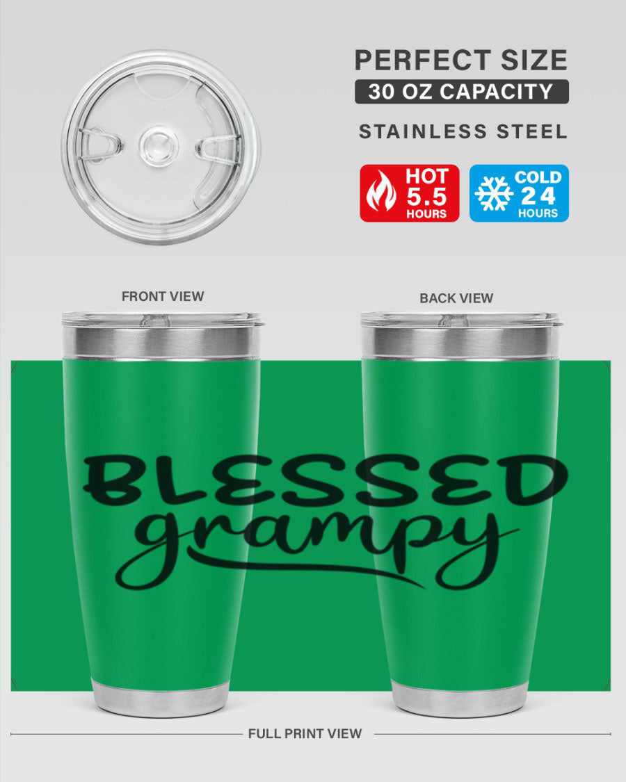 Blessed Grampy 77# Tumbler in stainless steel with a drink-thru lid, showcasing its double wall vacuum design.