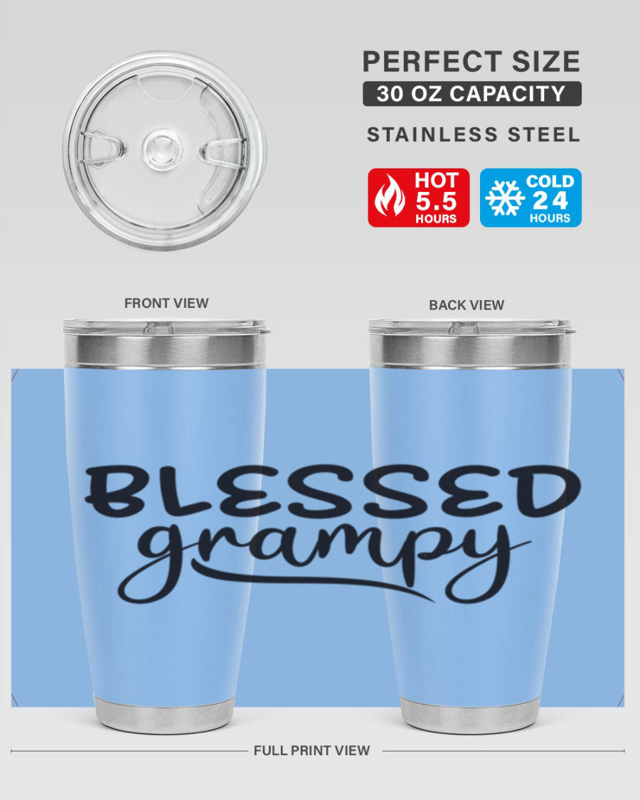 Blessed Grampy 77# Tumbler in stainless steel with a drink-thru lid, showcasing its double wall vacuum design.