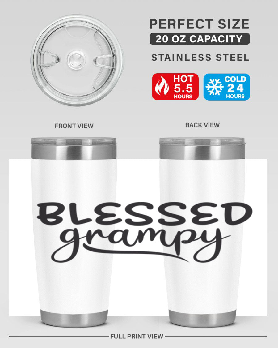 Blessed Grampy 77# Tumbler in stainless steel with a drink-thru lid, showcasing its double wall vacuum design.