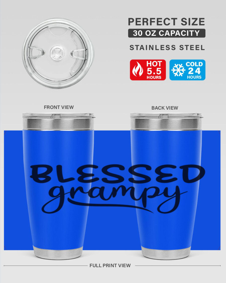 Blessed Grampy 77# Tumbler in stainless steel with a drink-thru lid, showcasing its double wall vacuum design.