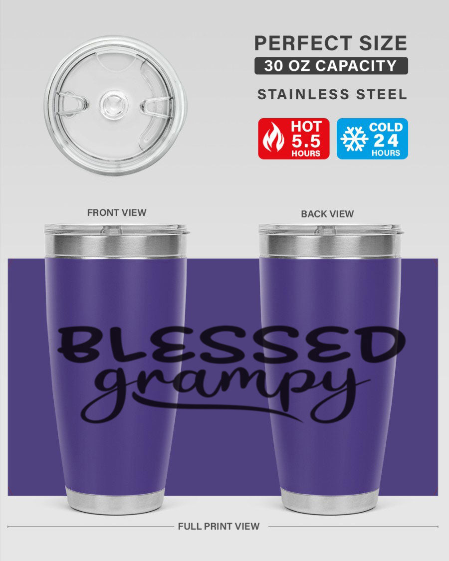 Blessed Grampy 77# Tumbler in stainless steel with a drink-thru lid, showcasing its double wall vacuum design.