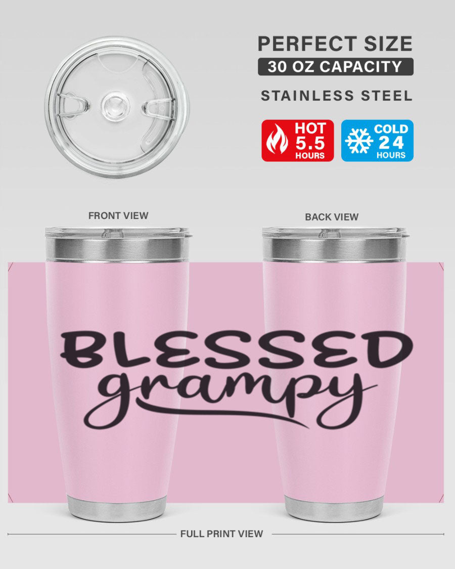 Blessed Grampy 77# Tumbler in stainless steel with a drink-thru lid, showcasing its double wall vacuum design.