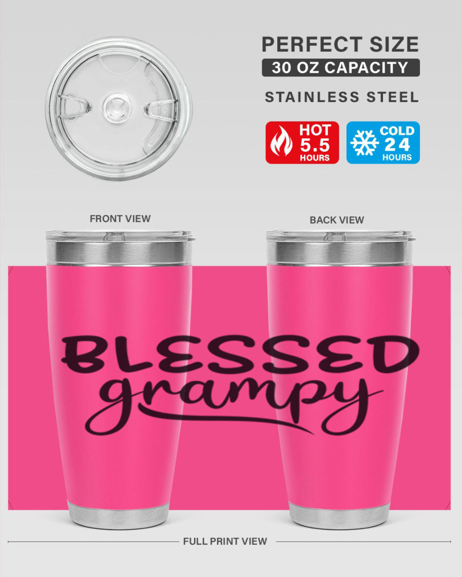 Blessed Grampy 77# Tumbler in stainless steel with a drink-thru lid, showcasing its double wall vacuum design.