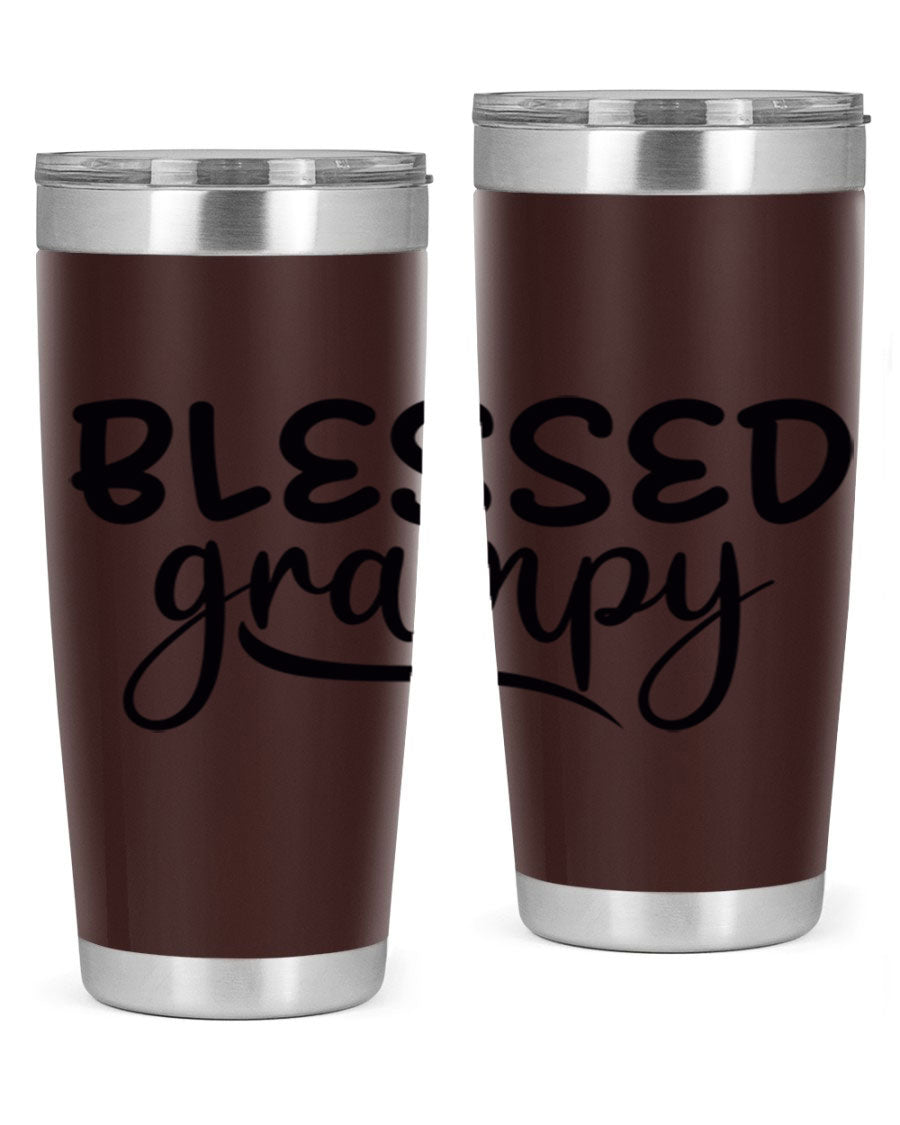 Blessed Grampy 77# Tumbler in stainless steel with a drink-thru lid, showcasing its double wall vacuum design.