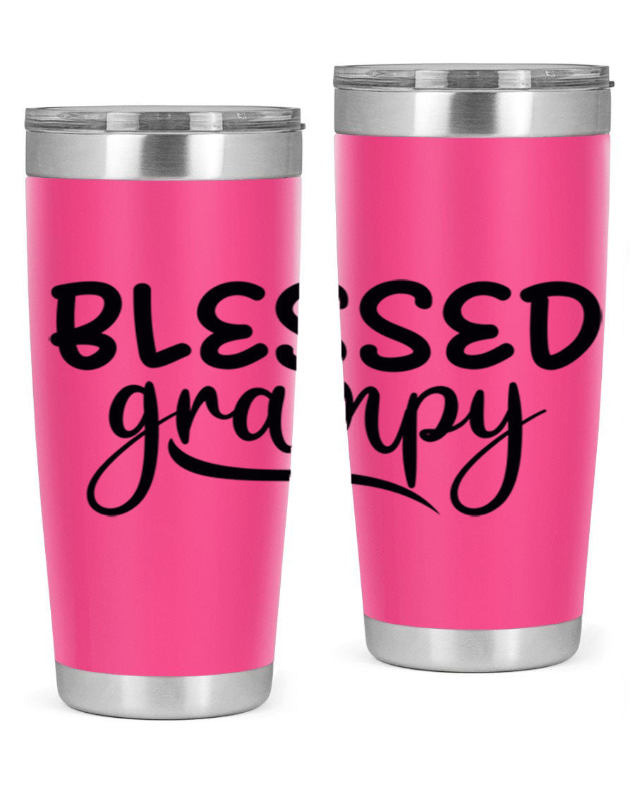 Blessed Grampy 77# Tumbler in stainless steel with a drink-thru lid, showcasing its double wall vacuum design.