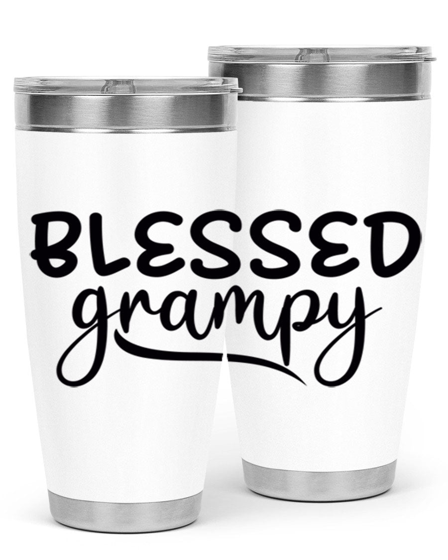 Blessed Grampy 77# Tumbler in stainless steel with a drink-thru lid, showcasing its double wall vacuum design.