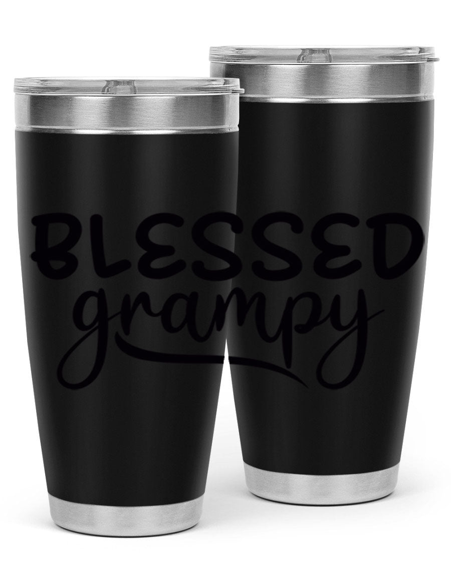 Blessed Grampy 77# Tumbler in stainless steel with a drink-thru lid, showcasing its double wall vacuum design.