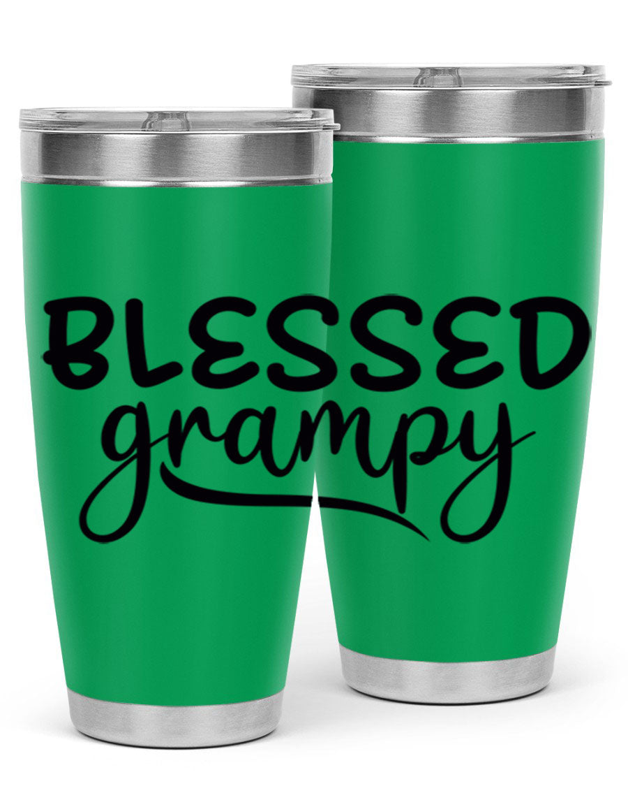 Blessed Grampy 77# Tumbler in stainless steel with a drink-thru lid, showcasing its double wall vacuum design.
