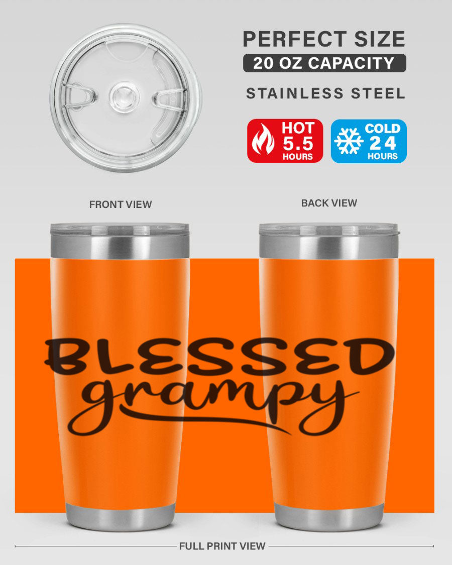 Blessed Grampy 77# Tumbler in stainless steel with a drink-thru lid, showcasing its double wall vacuum design.