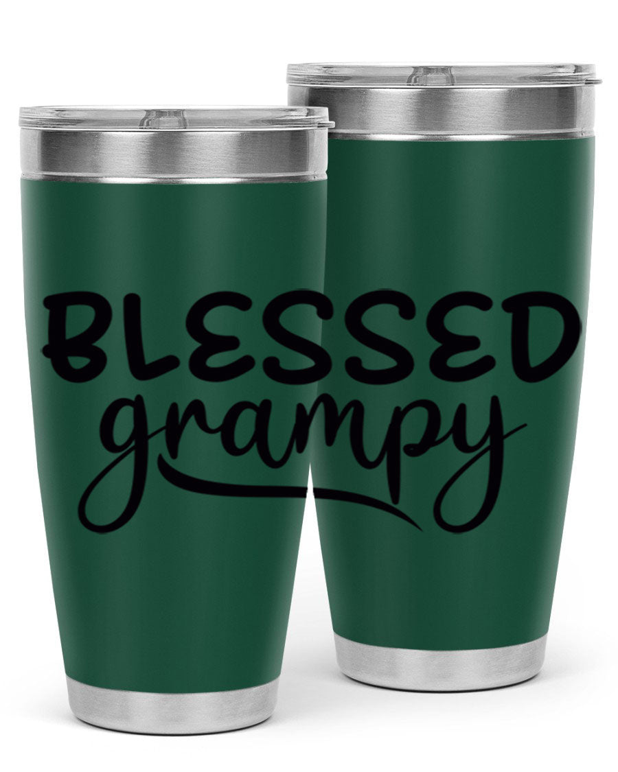 Blessed Grampy 77# Tumbler in stainless steel with a drink-thru lid, showcasing its double wall vacuum design.