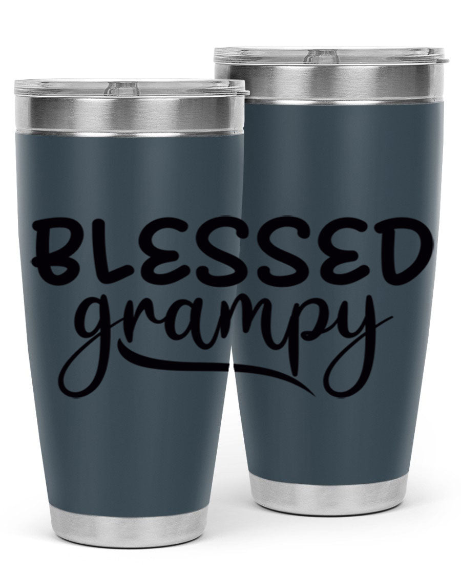 Blessed Grampy 77# Tumbler in stainless steel with a drink-thru lid, showcasing its double wall vacuum design.