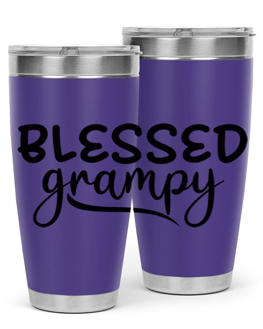 Blessed Grampy 77# Tumbler in stainless steel with a drink-thru lid, showcasing its double wall vacuum design.