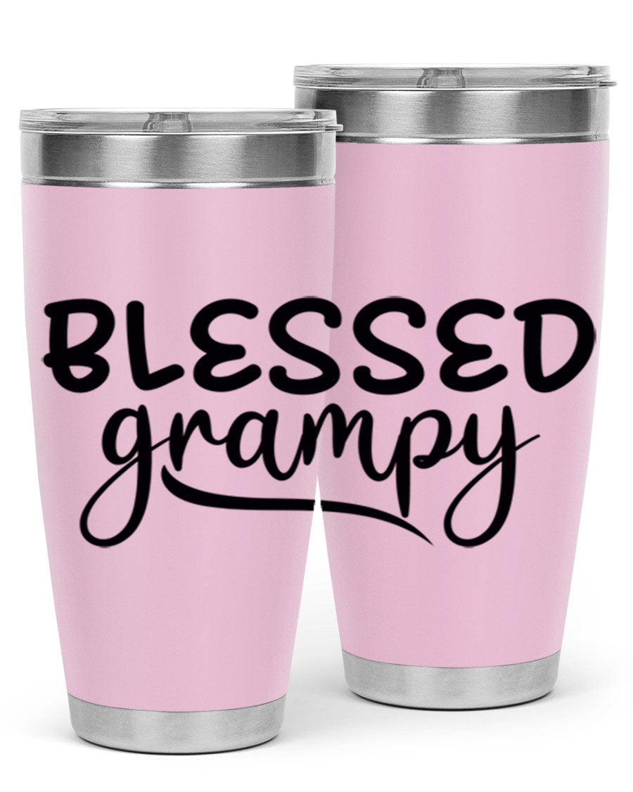 Blessed Grampy 77# Tumbler in stainless steel with a drink-thru lid, showcasing its double wall vacuum design.