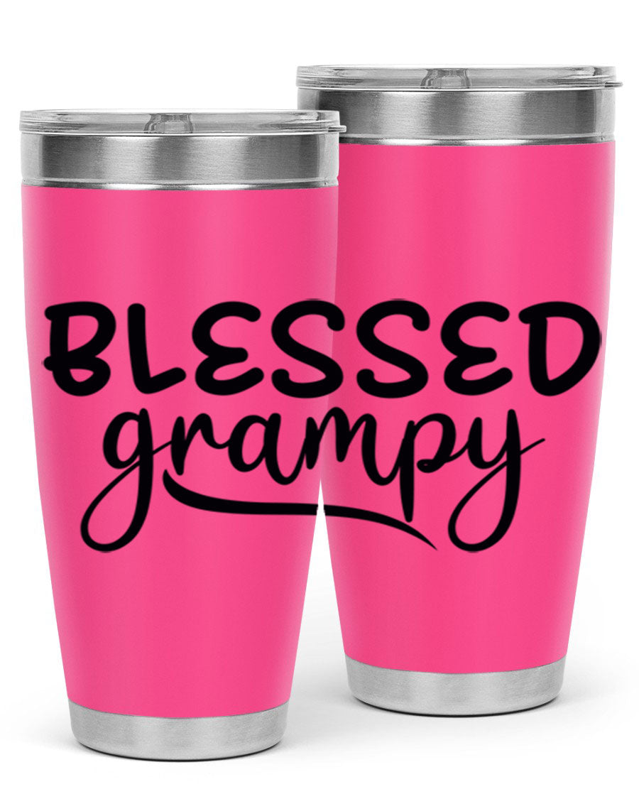 Blessed Grampy 77# Tumbler in stainless steel with a drink-thru lid, showcasing its double wall vacuum design.