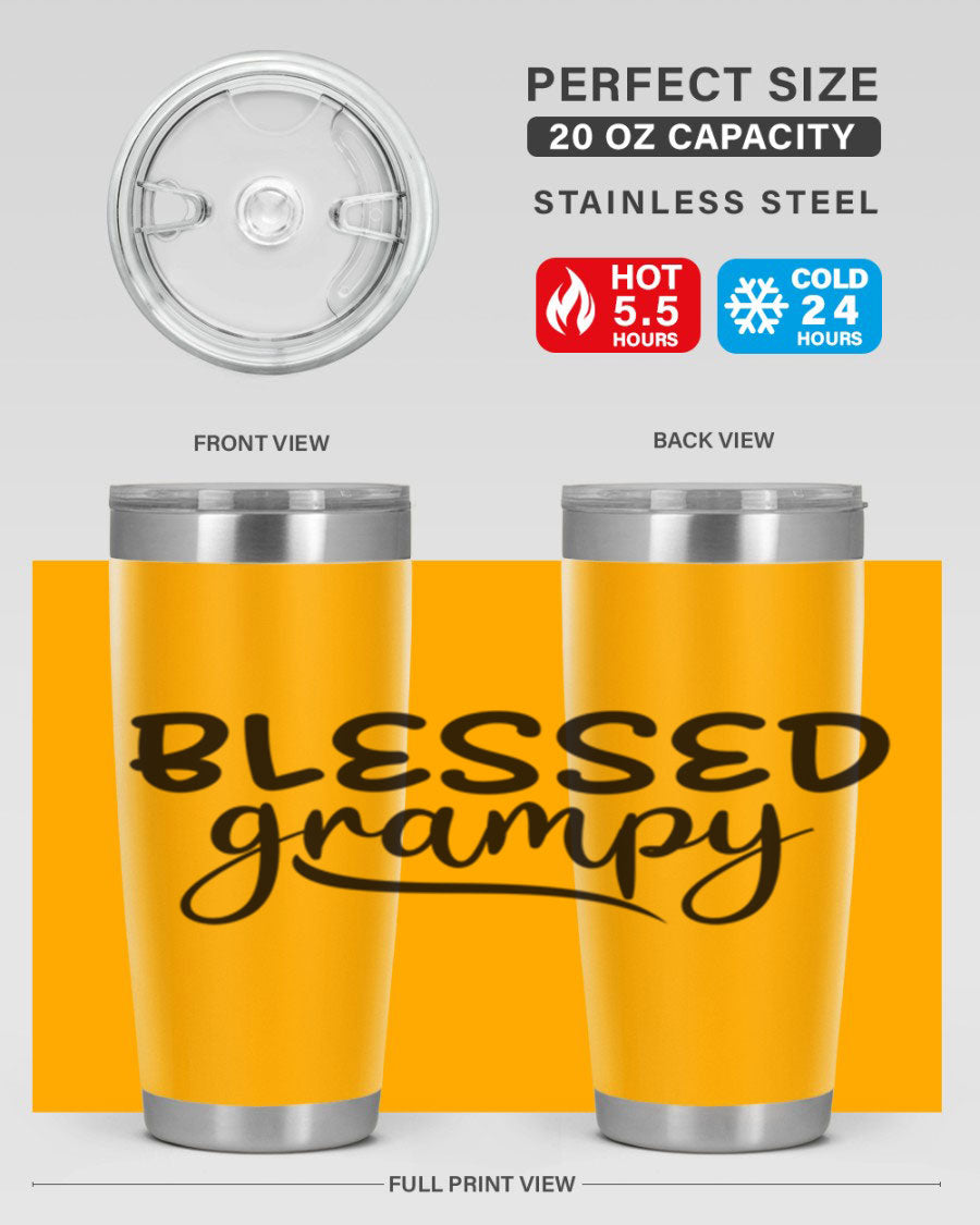 Blessed Grampy 77# Tumbler in stainless steel with a drink-thru lid, showcasing its double wall vacuum design.