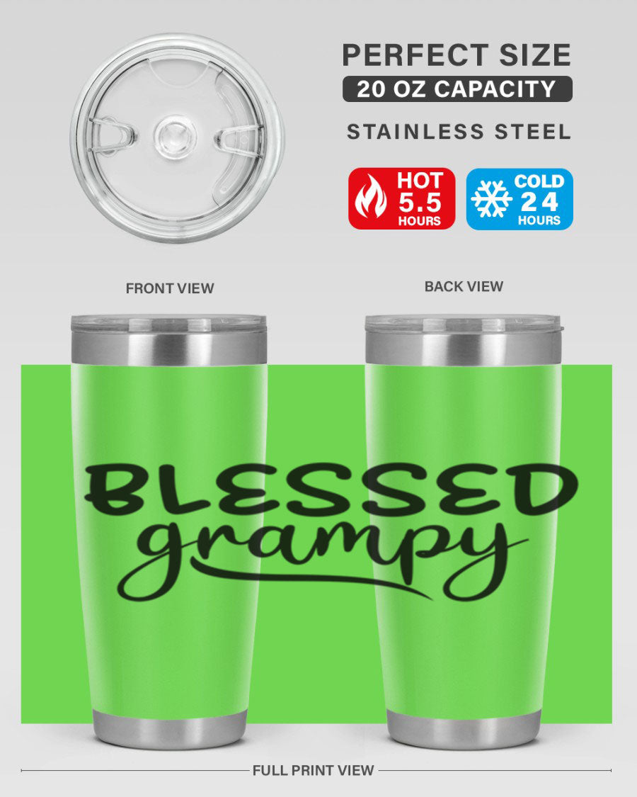 Blessed Grampy 77# Tumbler in stainless steel with a drink-thru lid, showcasing its double wall vacuum design.