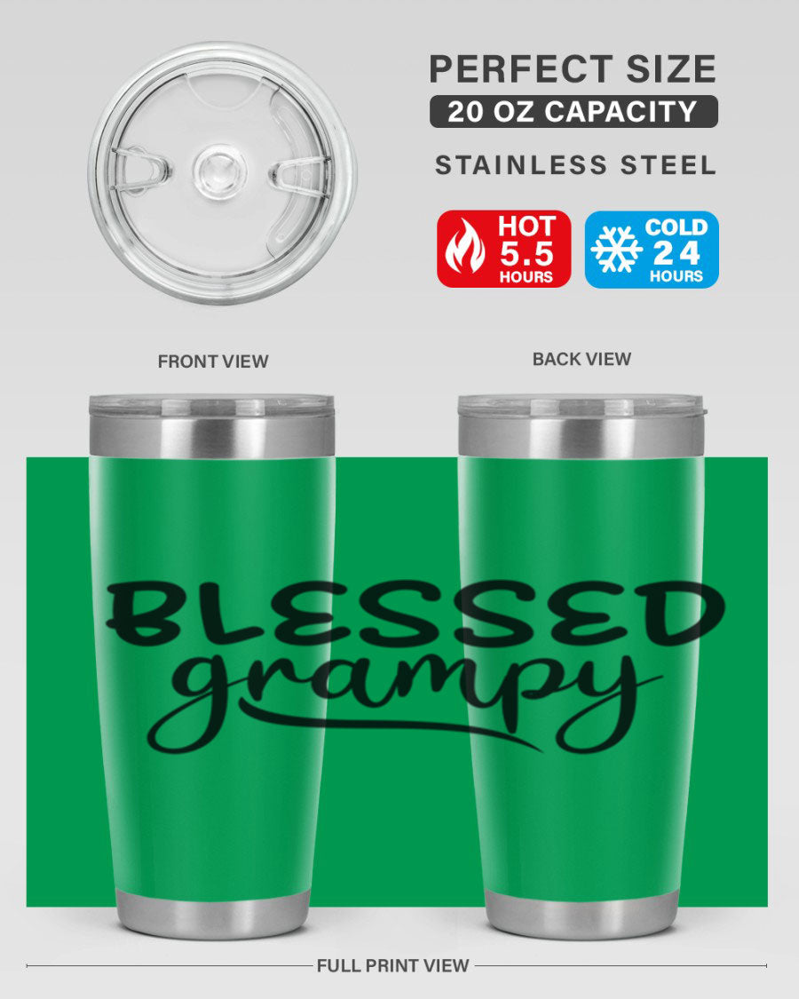 Blessed Grampy 77# Tumbler in stainless steel with a drink-thru lid, showcasing its double wall vacuum design.