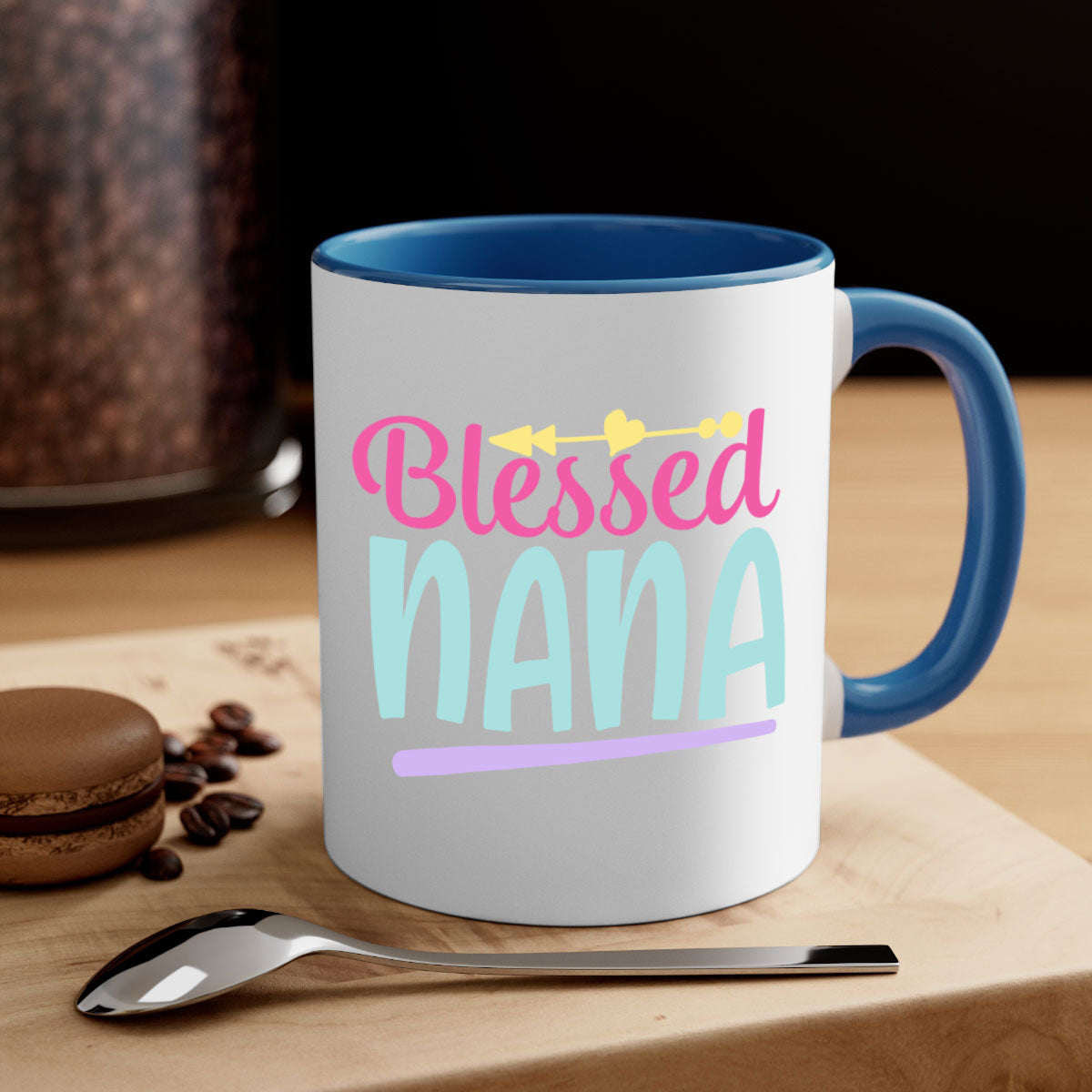 A stylish two-tone Blessed Nana 60# Mug with a glossy finish, featuring a colored handle and interior, perfect for coffee or tea.