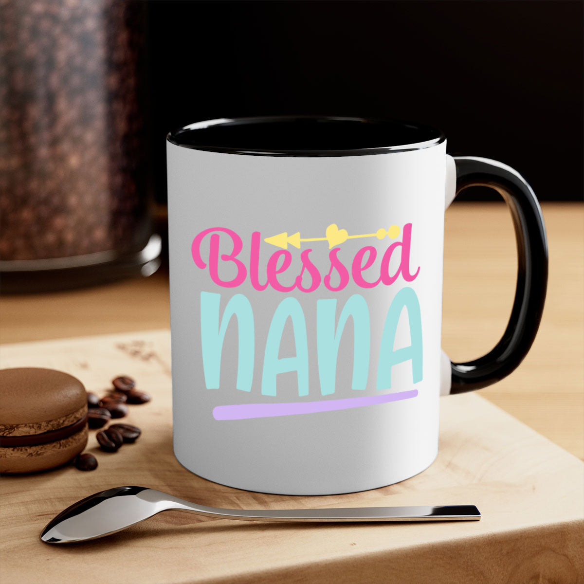 A stylish two-tone Blessed Nana 60# Mug with a glossy finish, featuring a colored handle and interior, perfect for coffee or tea.