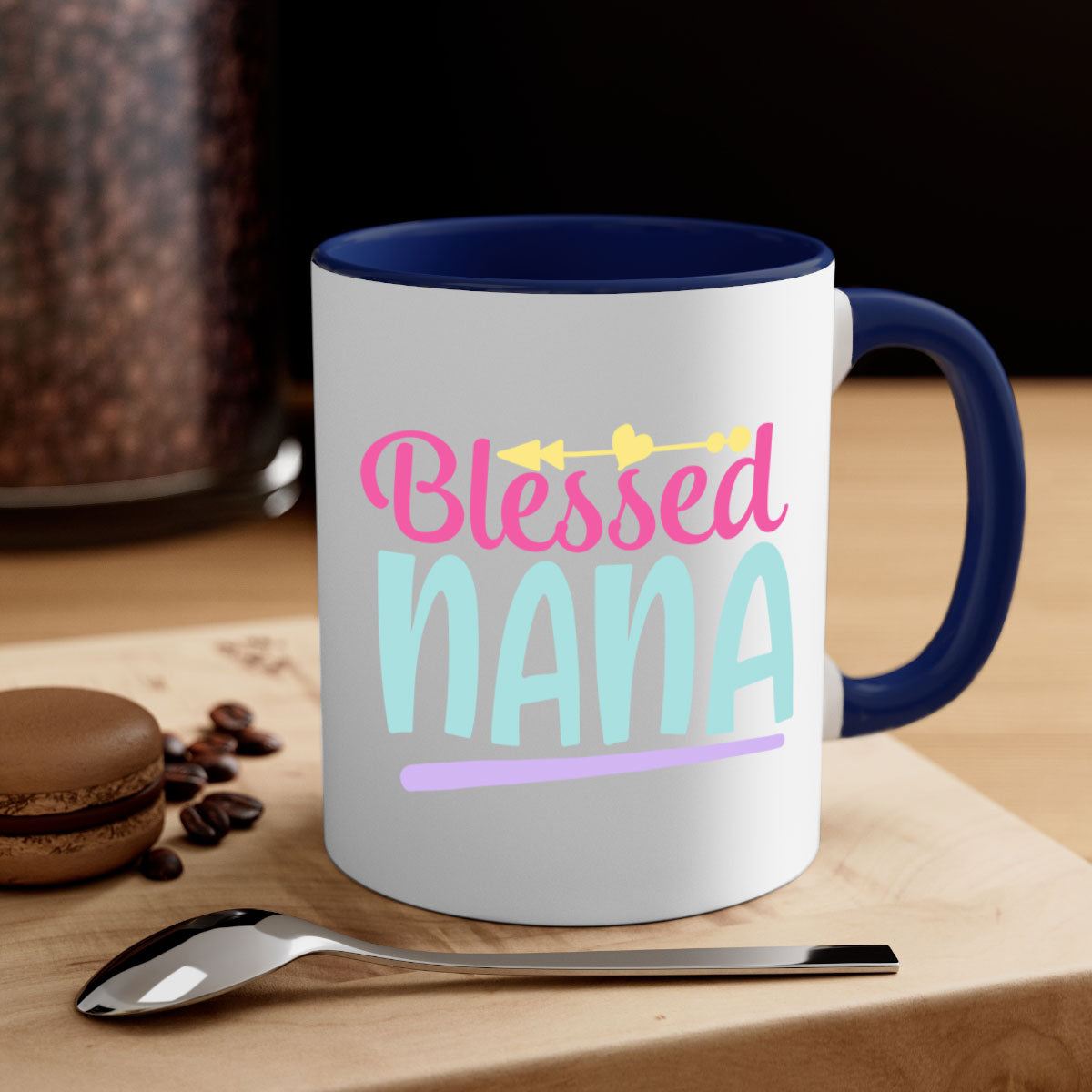 A stylish two-tone Blessed Nana 60# Mug with a glossy finish, featuring a colored handle and interior, perfect for coffee or tea.