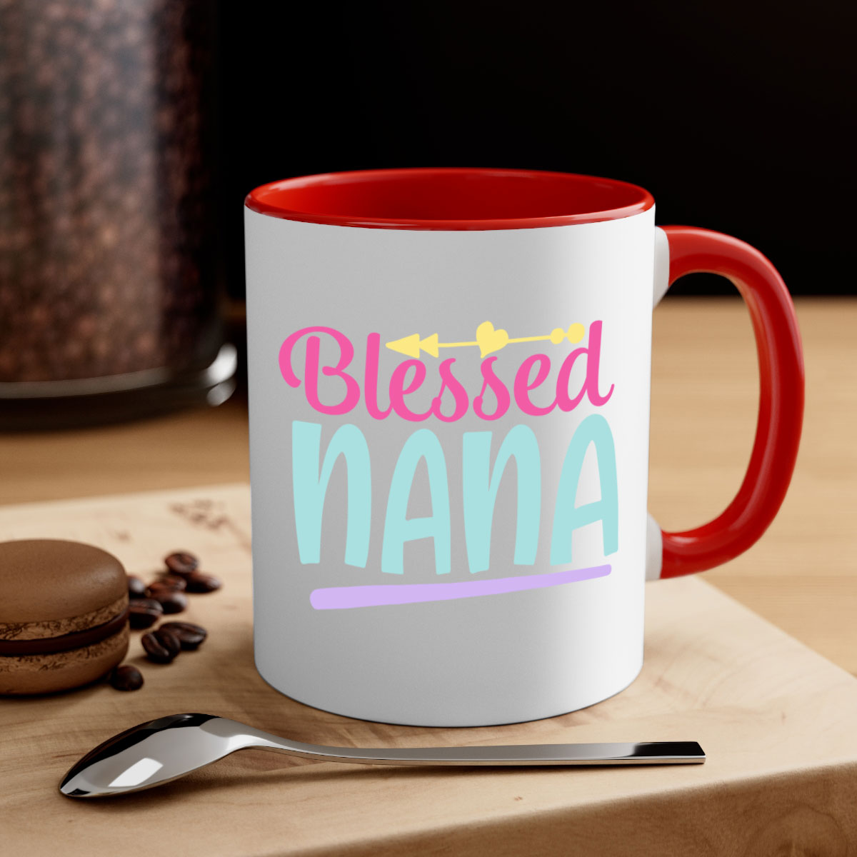 A stylish two-tone Blessed Nana 60# Mug with a glossy finish, featuring a colored handle and interior, perfect for coffee or tea.