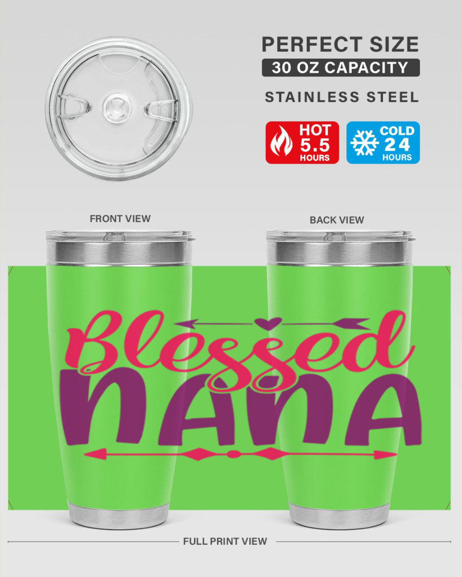 Blessed Nana Style 277# baby tumbler in stainless steel with a vibrant design, featuring a press-in lid and double wall vacuum insulation.