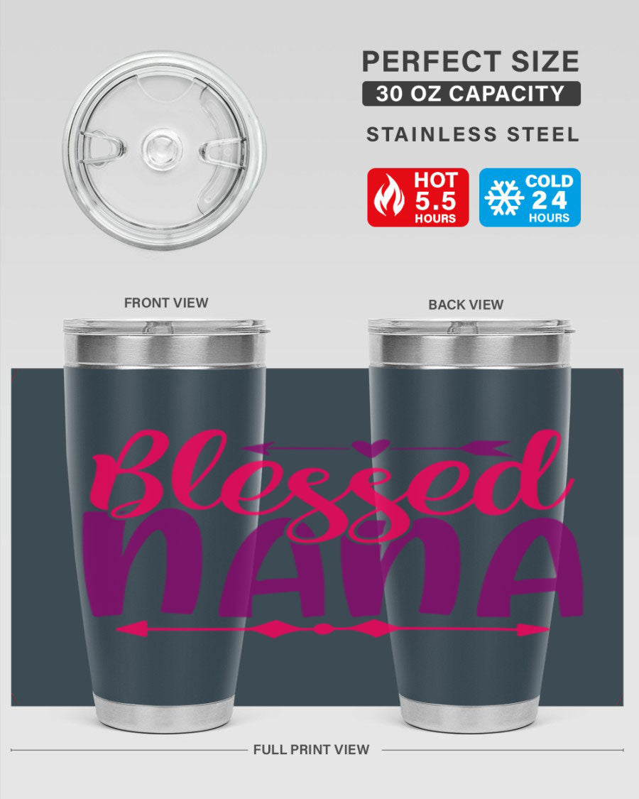 Blessed Nana Style 277# baby tumbler in stainless steel with a vibrant design, featuring a press-in lid and double wall vacuum insulation.