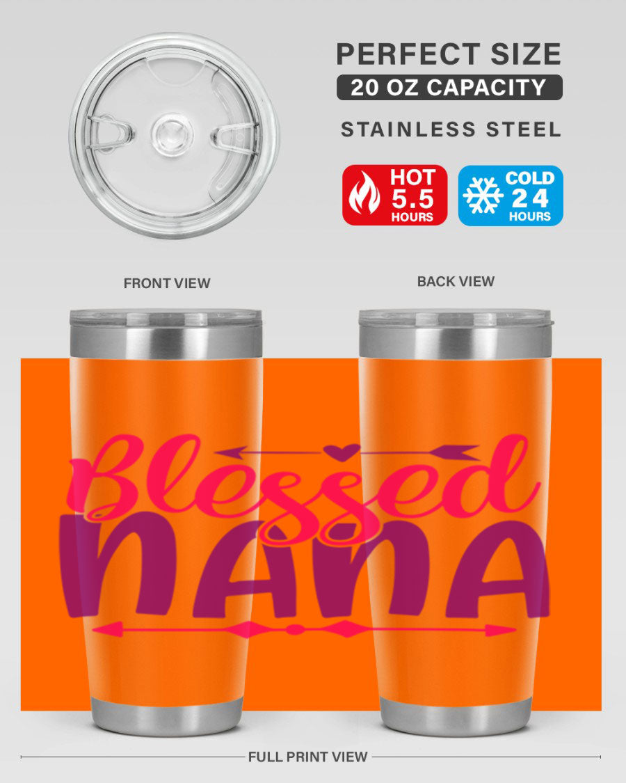 Blessed Nana Style 277# baby tumbler in stainless steel with a vibrant design, featuring a press-in lid and double wall vacuum insulation.