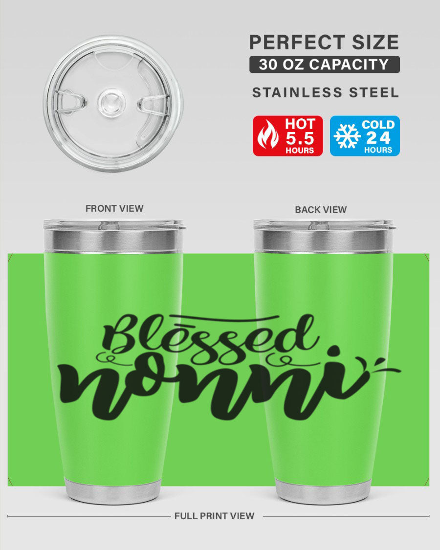 Blessed Nonni 57# Tumbler featuring a double wall vacuum design, perfect for keeping drinks hot or cold, ideal for grandmas and nanas.