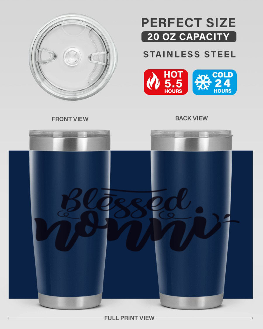 Blessed Nonni 57# Tumbler featuring a double wall vacuum design, perfect for keeping drinks hot or cold, ideal for grandmas and nanas.
