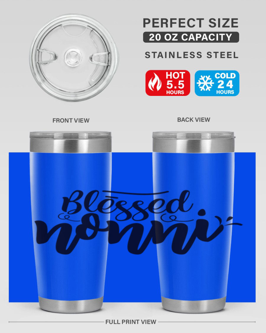 Blessed Nonni 57# Tumbler featuring a double wall vacuum design, perfect for keeping drinks hot or cold, ideal for grandmas and nanas.