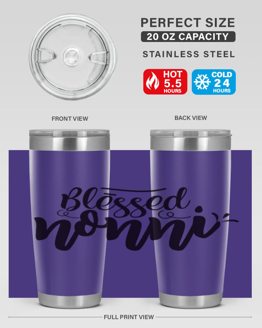 Blessed Nonni 57# Tumbler featuring a double wall vacuum design, perfect for keeping drinks hot or cold, ideal for grandmas and nanas.
