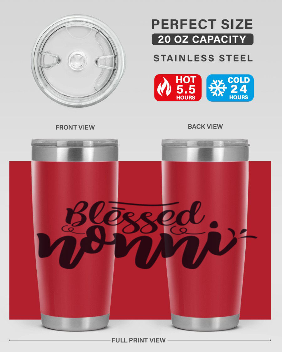 Blessed Nonni 57# Tumbler featuring a double wall vacuum design, perfect for keeping drinks hot or cold, ideal for grandmas and nanas.